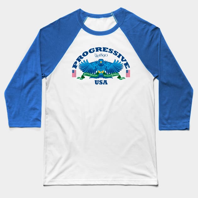 Progressive Bluebird of Happiness Baseball T-Shirt by PeregrinusCreative
